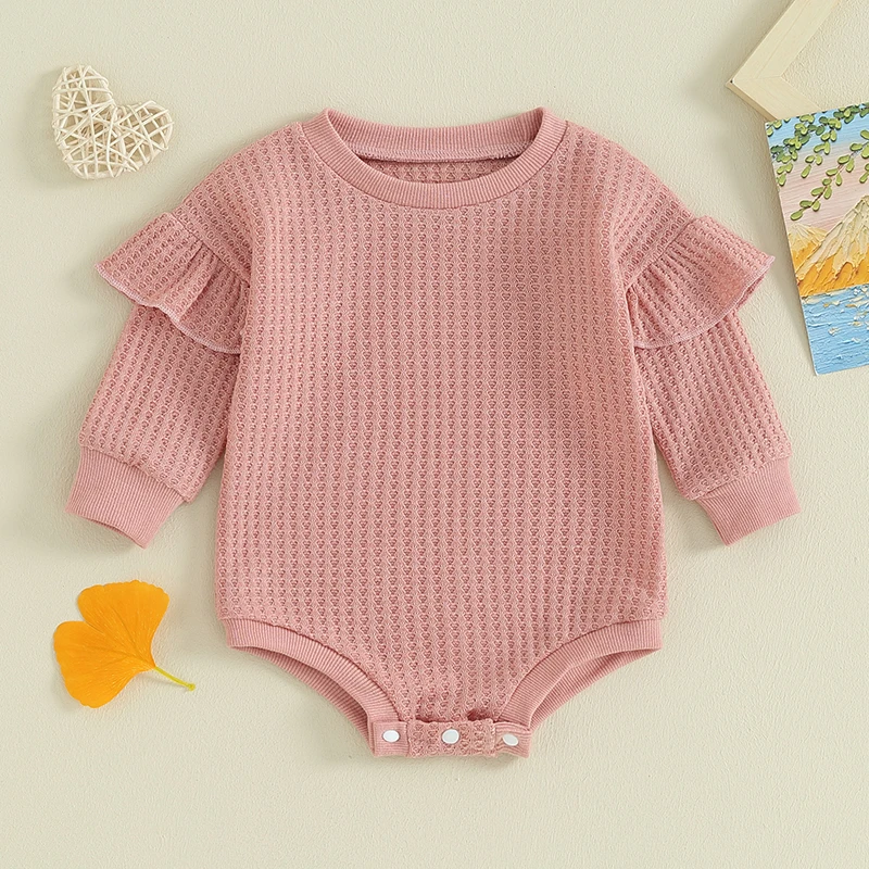 

Cute Newborn Infant Baby Girls Basic Romper Solid Color Ruffle Long Sleeve Bodysuit Jumpsuit Spring Fall Clothes