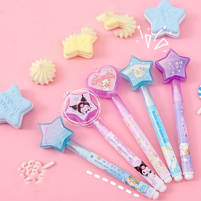 

Sanrio Kawaii Cinnamoroll Highlighter Anime Kuromi Cartoon Light Photo Pen with UV Painting Pen Cute Kid's Learning Stationery