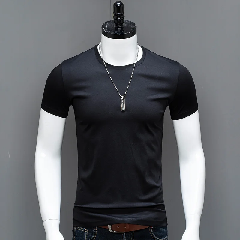 

Хлопковая черная мерсеризованная футболка, мужские футболки, футболка с круглым вырезом и коротким рукавом для мужчин, однотонная одежда, 9 ...