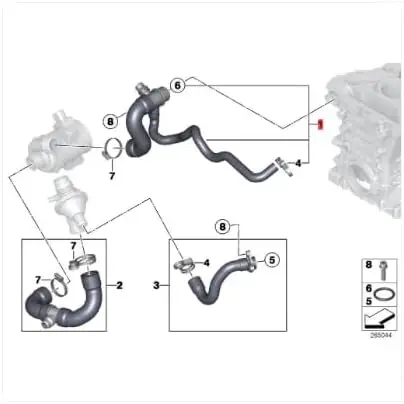 Соединительная муфта водяного насоса охлаждающей жидкости к головке цилиндра