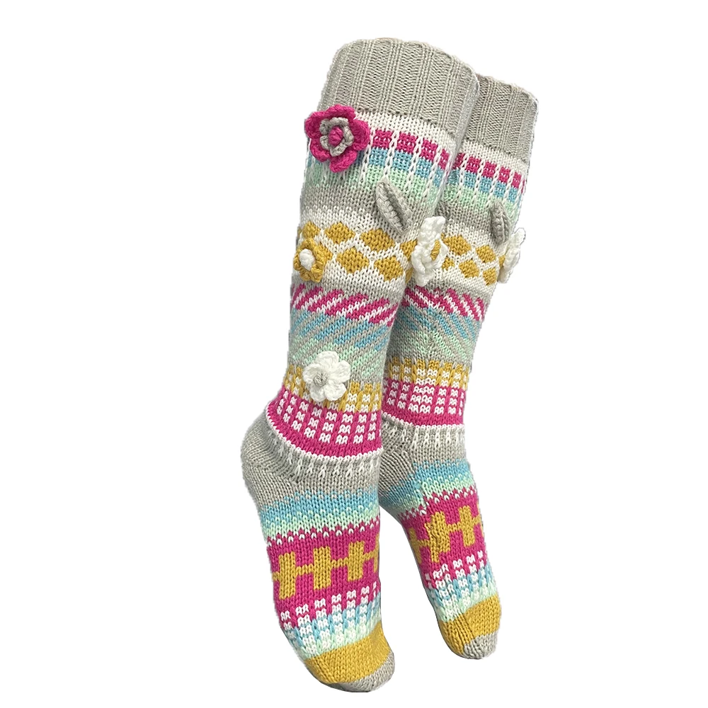 ins style new autumn and winter color long women's socks warm adult color matching crochet wool socks