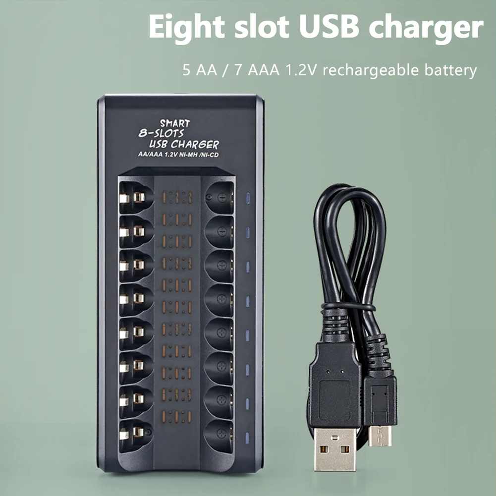Умное зарядное устройство USB 1 2 В с 8 слотами для Ni-MH/Ni-Cd аккумуляторов AA/AAA со