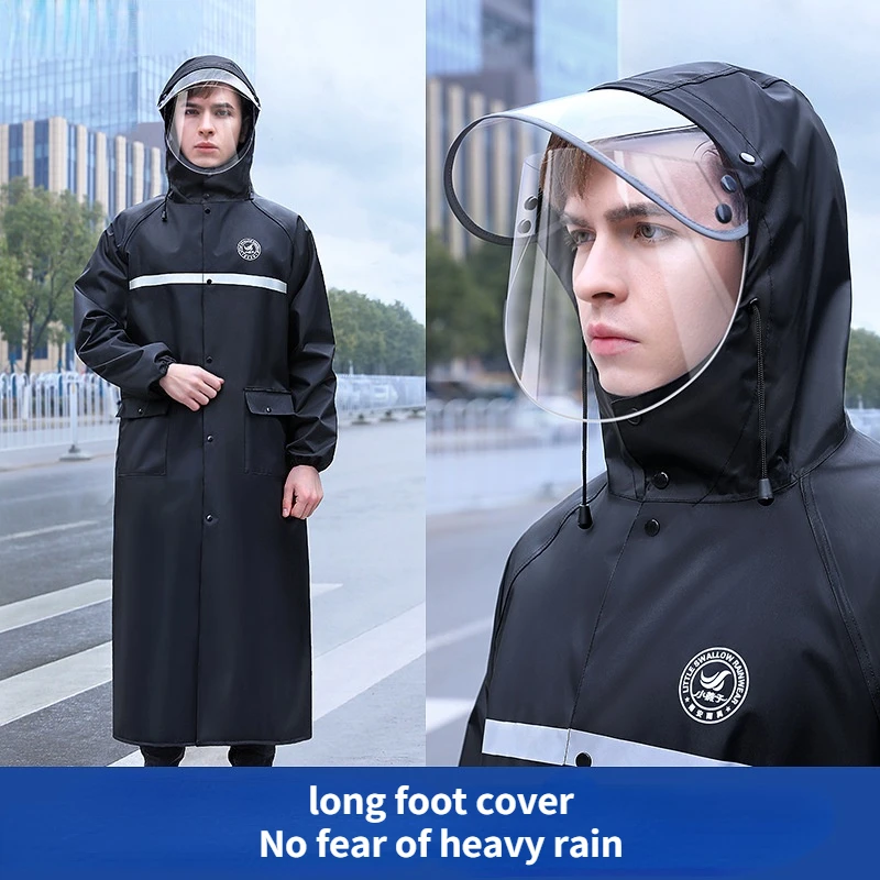 

Модный черный утолщенный длинный дождевик для женщин и мужчин, водонепроницаемый дождевик с капюшоном для улицы, походов, путешествий, рыба...