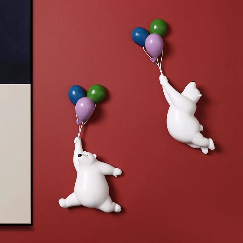 

Creative Balloon Bear Statue Resin Figurines For Interior Nordic Home Decoration Wall Mount Modern Room Decoration