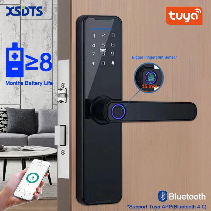 

2323 LSM K7 Pro Biometric Fingerprint Door Lock Black Smart Lock Tuya App Remote Unlocking Password Keyless Lock Electronic