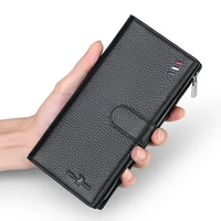 williampolo high quality genuine leather long mens wallet fashion mobile phone credit card holder wallet business clutch black