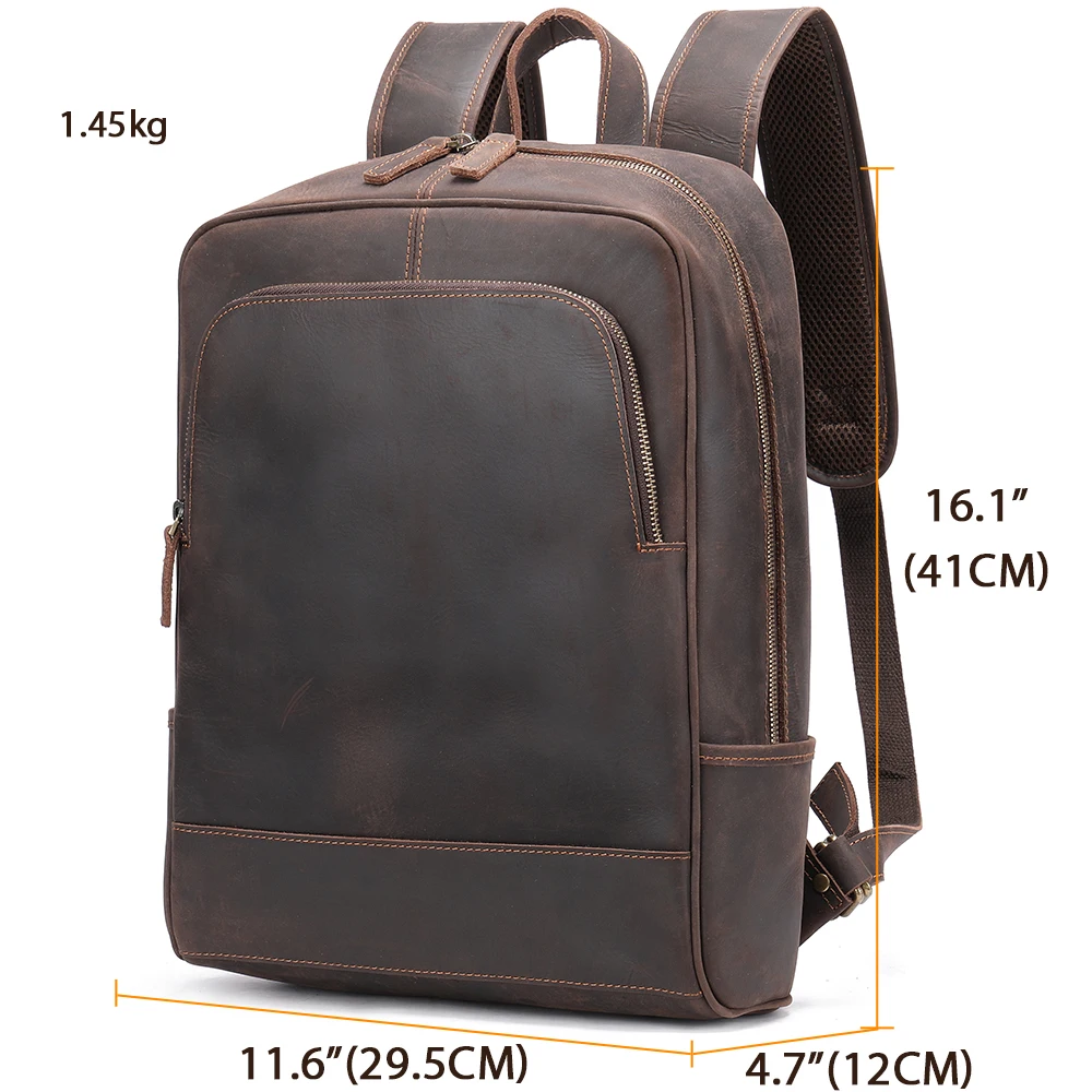 

New Men's Backpack Crazy Horse Genuine Leather Male Backpack Fit 14inch Laptop Bag For Men Handbag Men's Designer Shoulder Bag