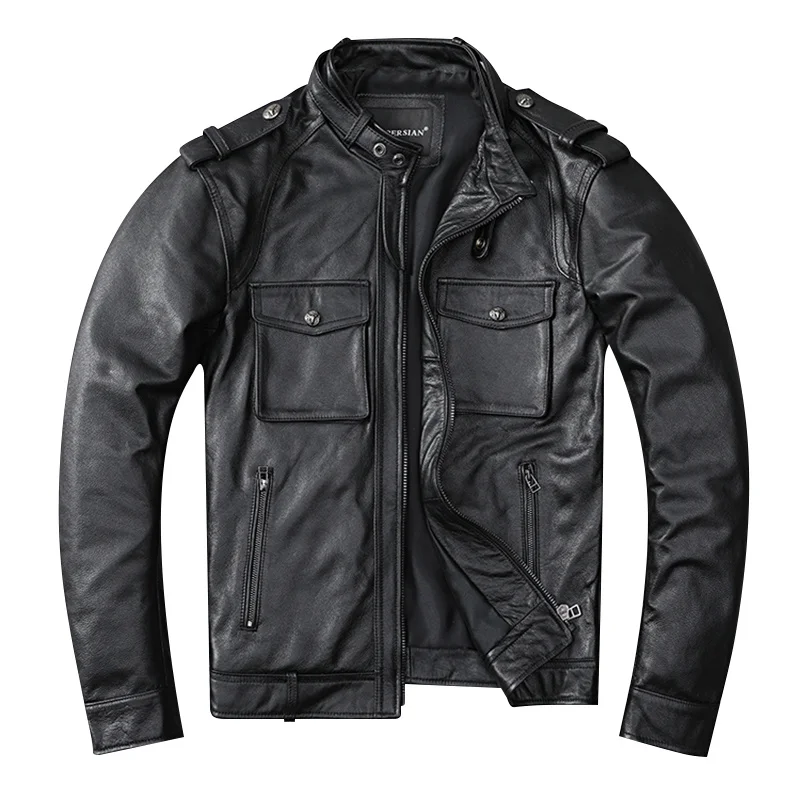 

Men's Genuine Leather Jacket Motorcycle Jacket 100% Cowhide Coat Motorcycle Jacket Multi-Pocket Spring and Autumn Jacket