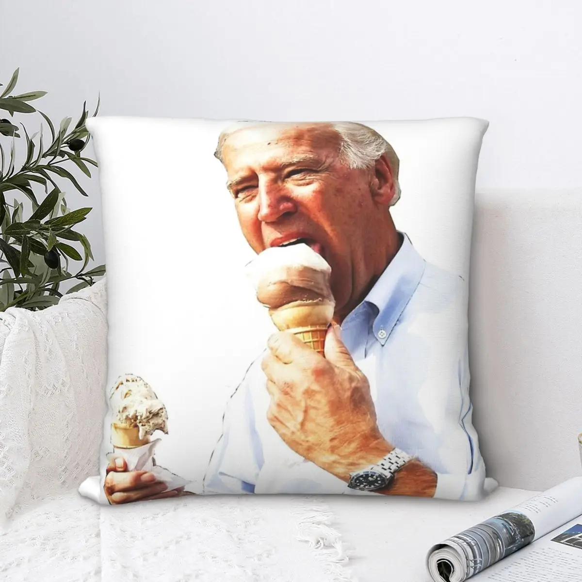 

Joe Biden Eating Ice Cream Throw Pillow Case American Presidents Cushion Home Sofa Chair Print Decorative Hug Pillowcase