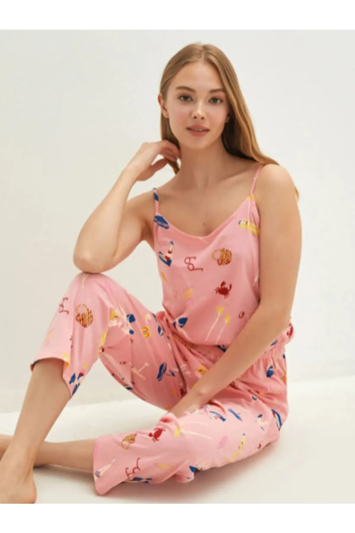 

Women's Overalls Printed Adjustable Strap Pocket Detailed Cotton Jumpsuit Hot Casual Fashion Sleeveless Baggy Trousers Overalls