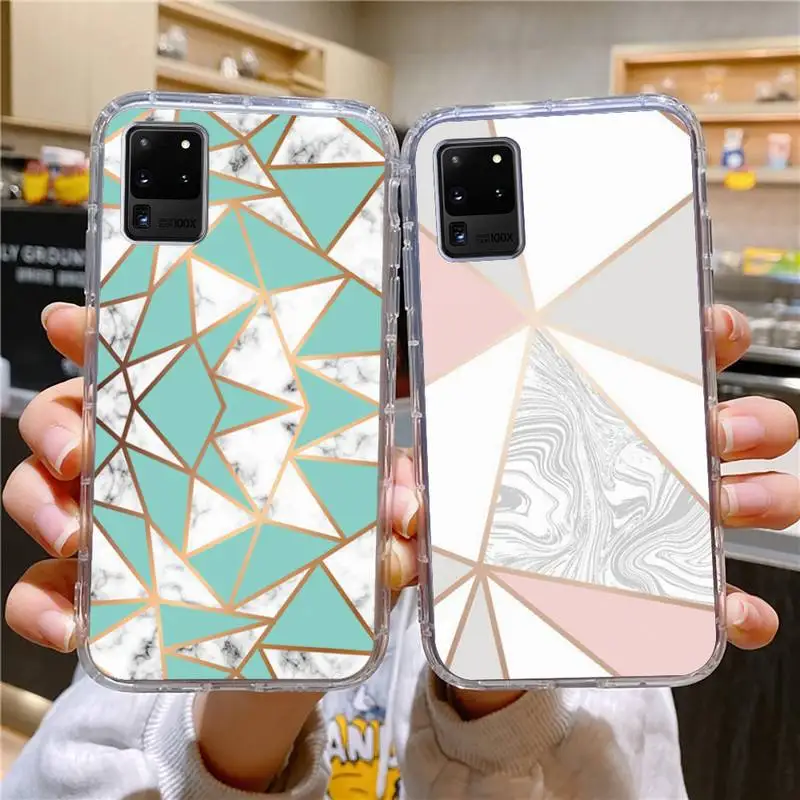 

Geometric Marble Phone Case For Samsung Galaxy S10 S10e A70 Edge S22 S23 Plus Ultra Note10 Transparent Cove