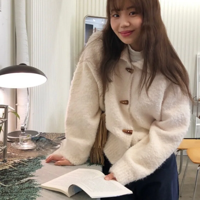 Matakawa женские свитера с роговими пуговицами белые однотонные милые толстые