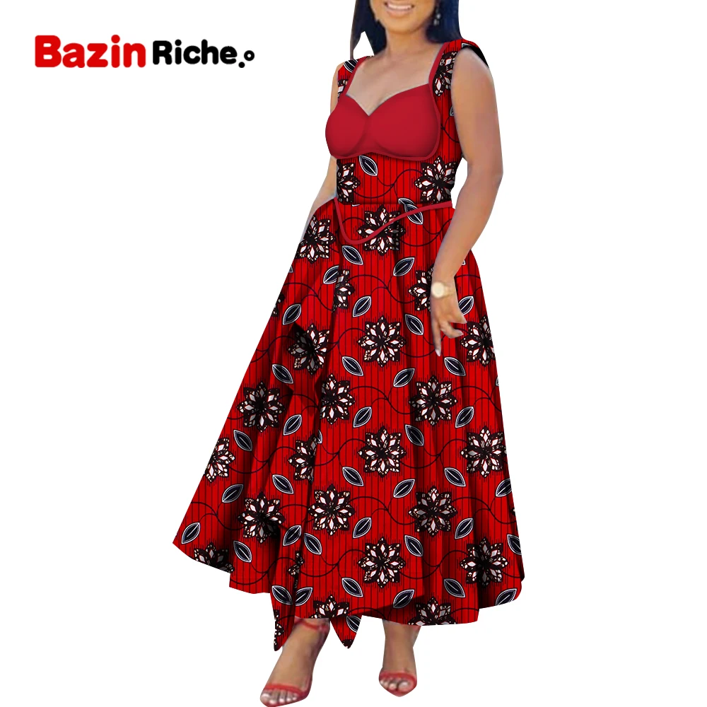 

African Dress Women Summer Foullard Femme Africaine with Two Pockets Print Pleated Maxi Plus Size Clothing for Women WY9834