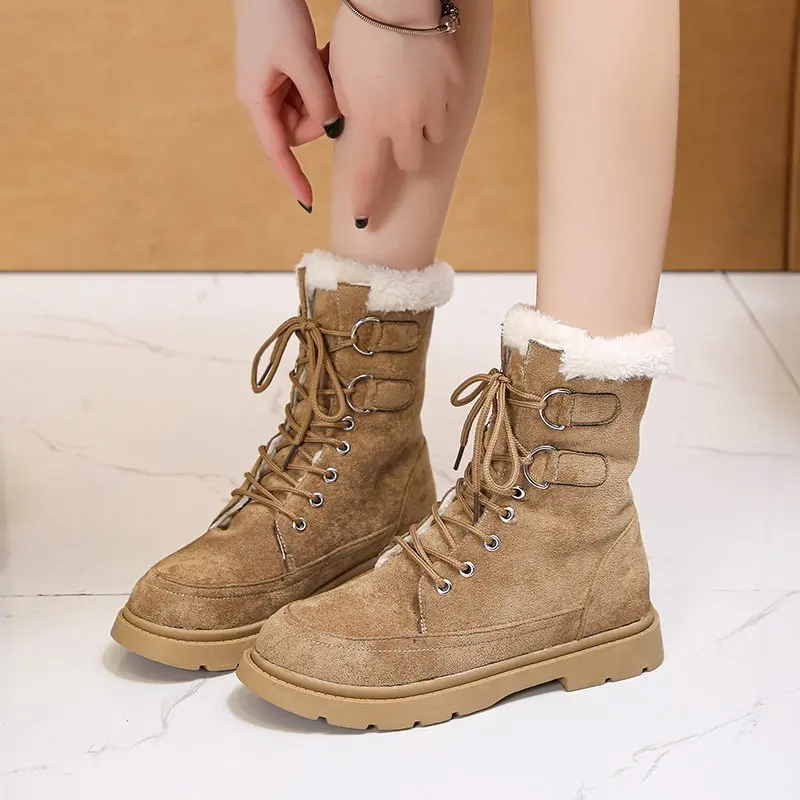 

Winter Boots Women Shoes Plush Warm Goth Shoes Combat Boots Black Booties Woman Martin Boots Fashion Platform Botas