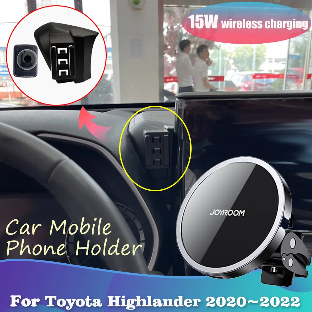 

Car Phone Holder for Toyota Highlander XU70 LE XLE SE Kluger 2020 2021 2022 Magnetic Support Wireless Fast Charging Accessories