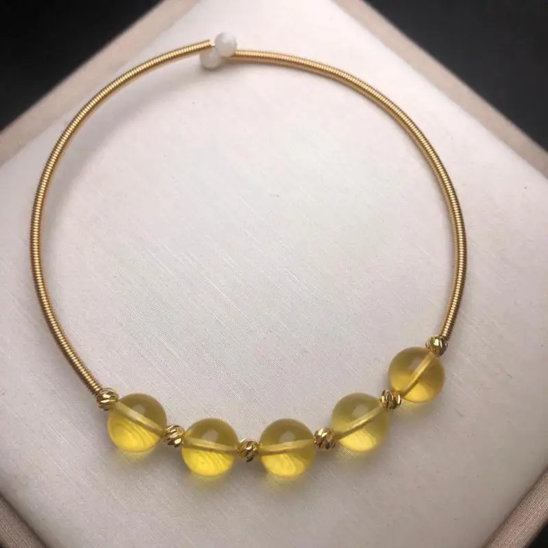 

Send Certificate Natural Golden Amber Round Beads Open Bangle Women Healing Gemstone Jewelry Baltic Ambers Bangles Bracelet