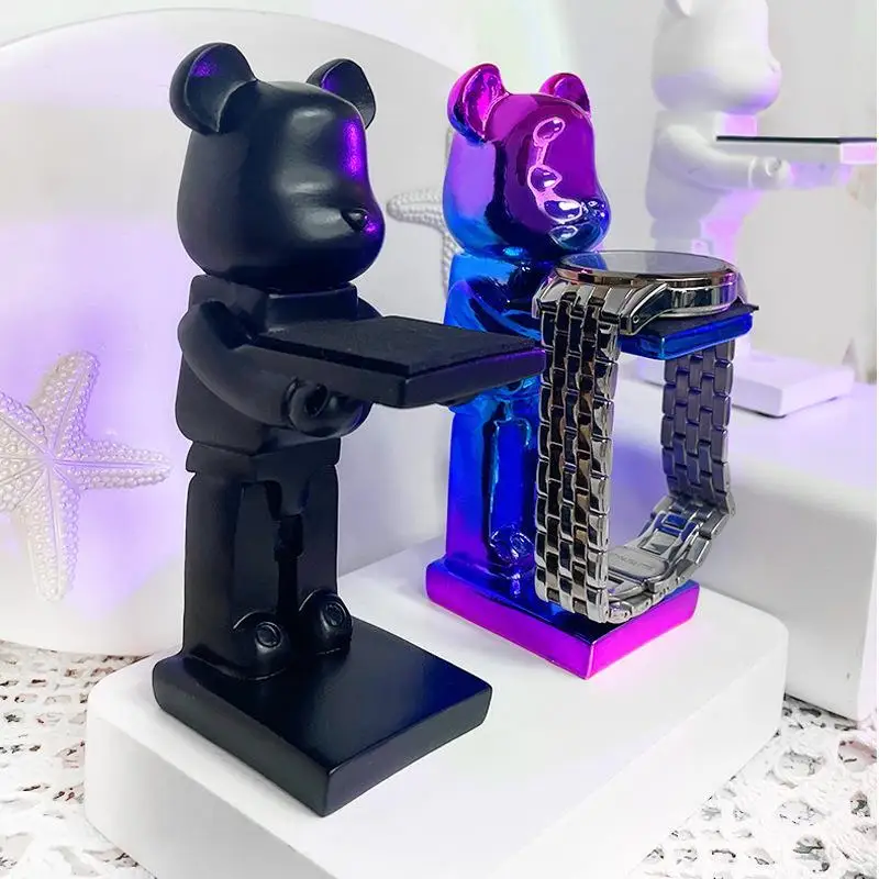 Bear Watch Stand Holder Display Astronaut Multi-function Trinkets Tray Resin Crafts Desk Decor Room Kawaii Accessories Fashion