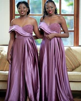 purple satin one shoulder beaded bridesmaid dress banquet party evening dress large size customization