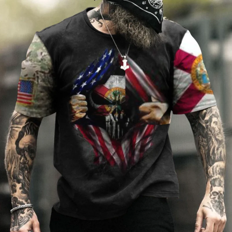 

Fashion Hip-Hop American Eagle Flag 3d Print Men's Street Short-Sleeved Sports T-Shirt Streetwear O-neck Men Clothing Camiseta
