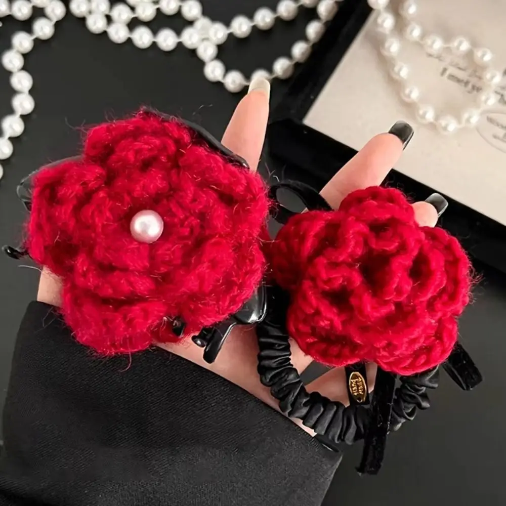 Модная вязаная роза коготь для волос 3D шерстяная веревка с цветком резинка зажим