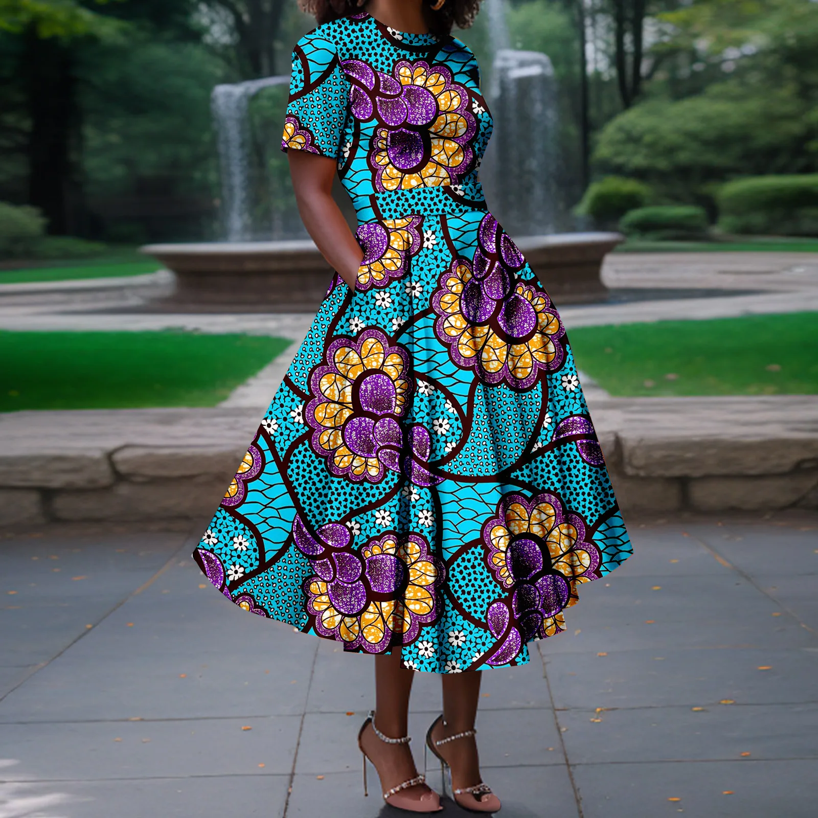 Женские африканские платья с коротким рукавом ткань принтом Анкары повседневные