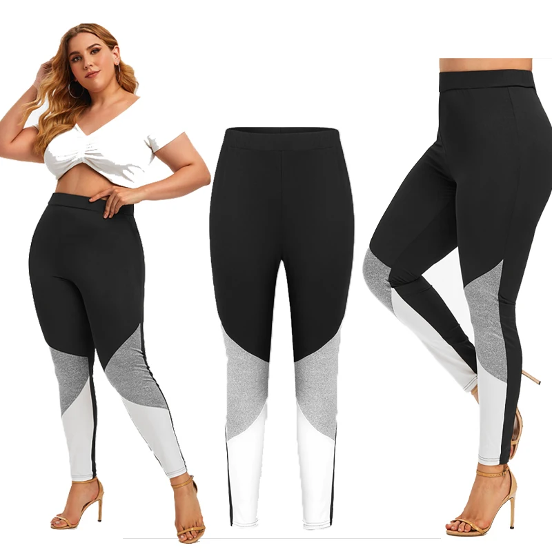 

Women's Active Pieced Stretch Capri Full Length Colorblock Skinny Yoga Tights High Waist Stretch Sport Pants