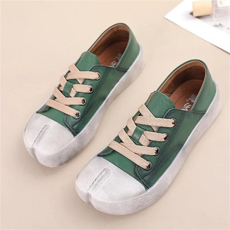 

2022 Spring New White Shoes Handmade Leather Casual Shoes Women's Breathable British Soft Bottom Retro Lace-up Flat shoes