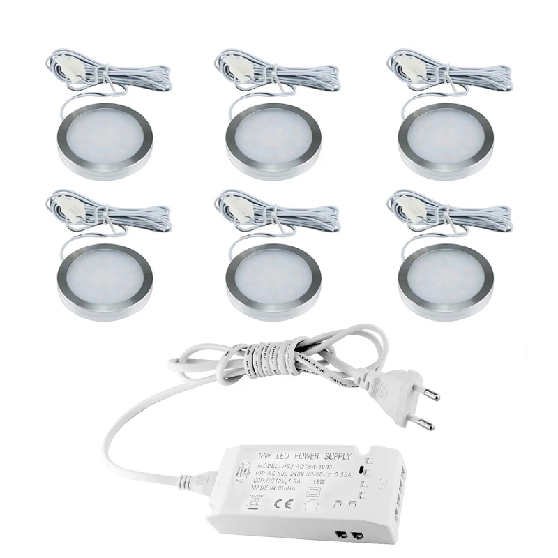 1 6pcs led under cabinet light indoor ceiling lamp with eu us power adapter for kitchen bar bedroom closet wardrobe decoration free global shipping