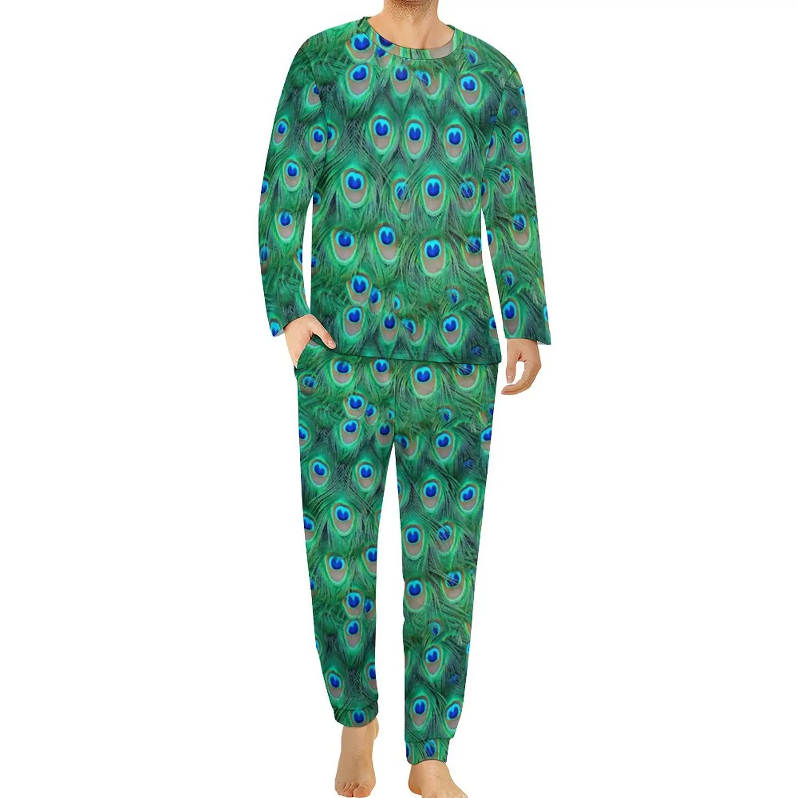 

Fancy Peacock Feathers Pajamas Long Sleeve Cute Animal Print 2 Pieces Home Pajama Sets Spring Design Kawaii Oversized Home Suit