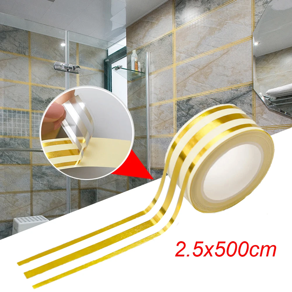 

5m Home Decoration Tile Gap Tape Self-Adhesive Flooring Wall Seam Sealant Gap Filler Tape Waterproof Sealing Tile Sticker Gold