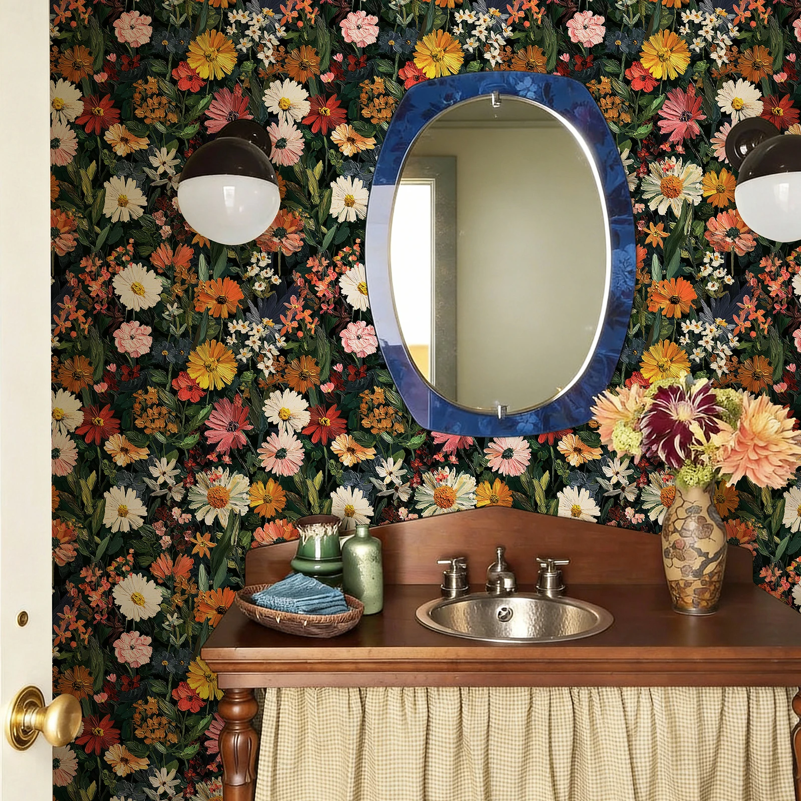 

Виниловые обои самоклеящиеся современные темно-цветные с цветочным узором