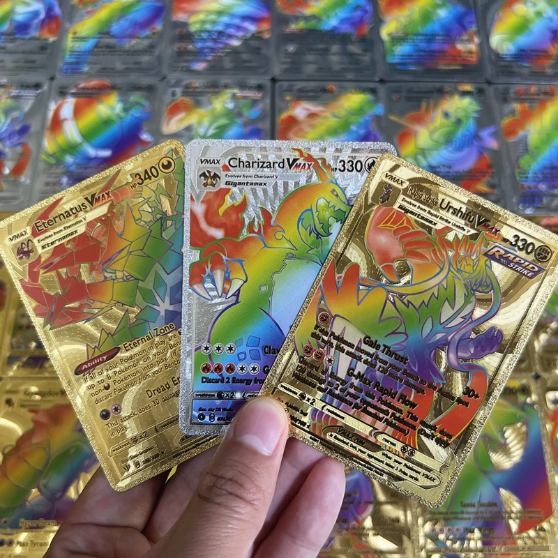 

New Rainbow 55pcs Pokemon Cards Gold Silver Vmax GX Card Charizard Pikachu Rare Collection Battle Trainer Box Child Toys Gift