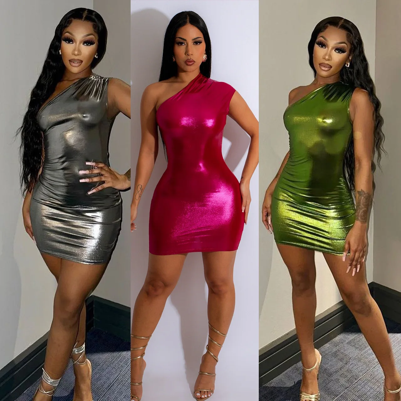 

Echoine Woman Sleeveless Oblique Collar One Shoulder Mini Dress Women Sexy Skinny Party Dresses 2023 Summer Bodycon Vestidos