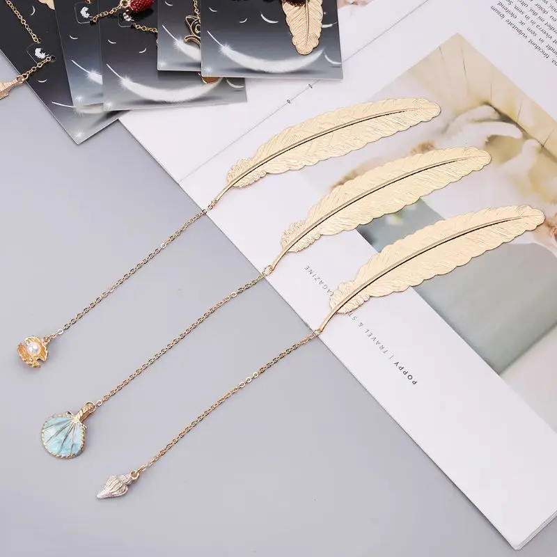 

Retro Metal Bookmarks Label Feather Cartoon Book Marker Page Korean Stationery School Supplies