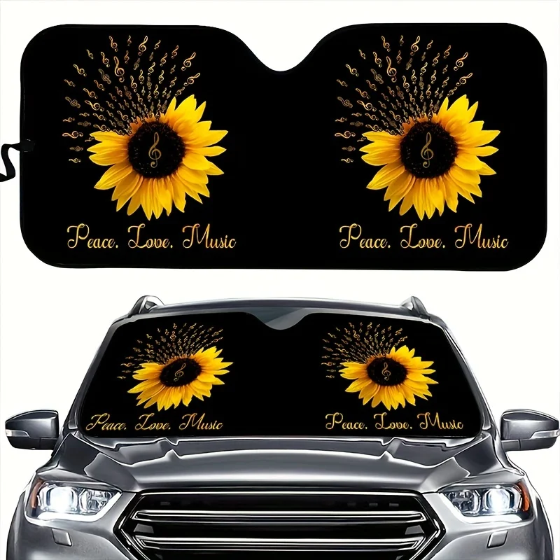 

1pc Sunflower Music Note Windshield Sunshade For Car SUV Sedan Van RV Universal Sunshade For Car Windshield Folding Blocks