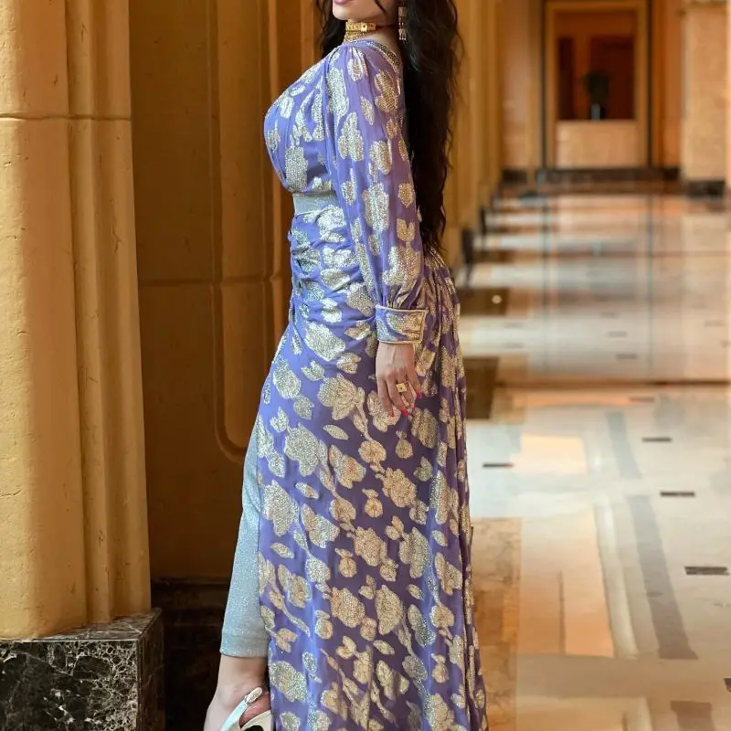 PLEINDI Bohemian Evening Dresses V-Neck Long Sleeve Mermaid Ankle-Length Chiffon 2022 New of Floral Print Boho Women Dress