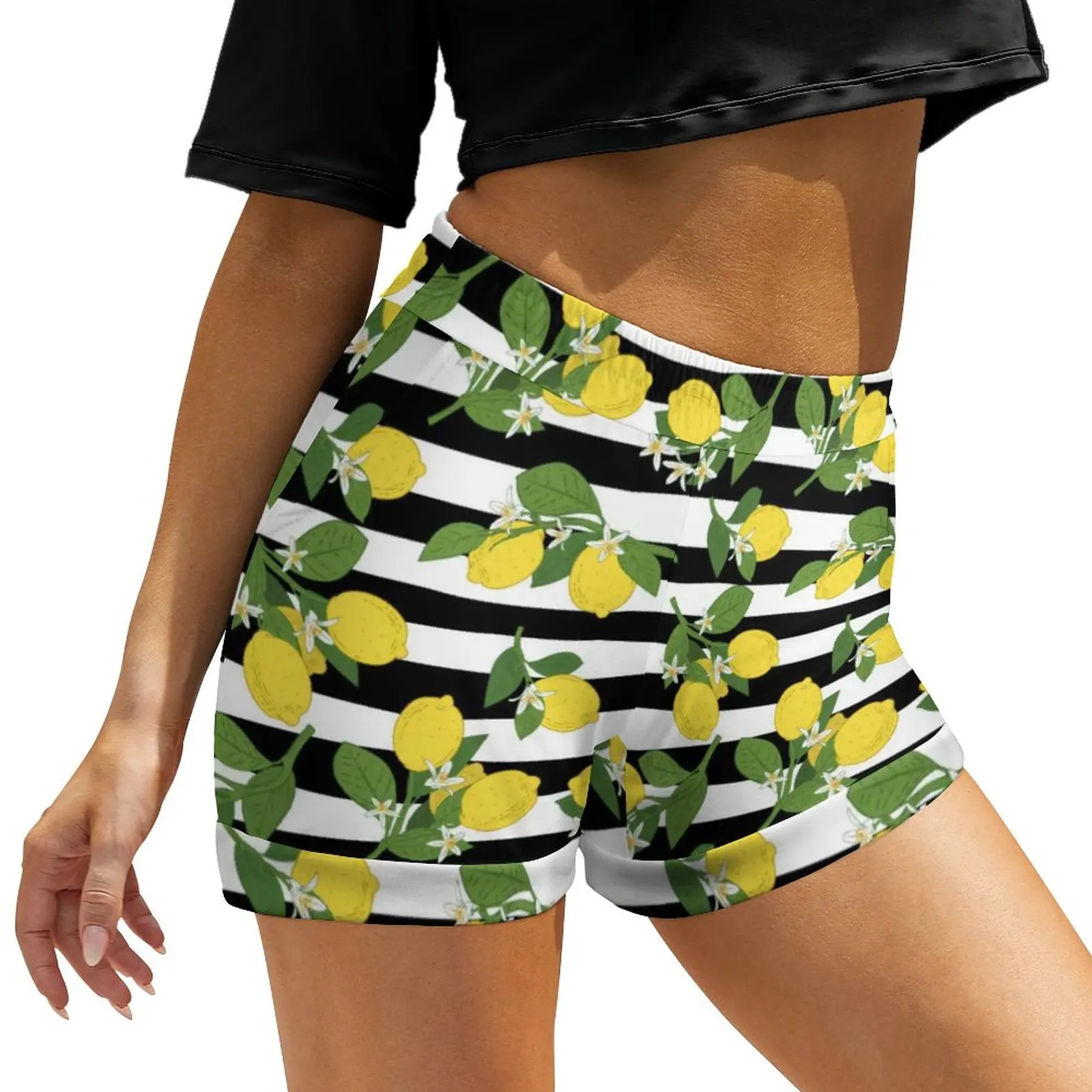 

Шорты велосипедные в черно-белую полоску, с завышенной талией