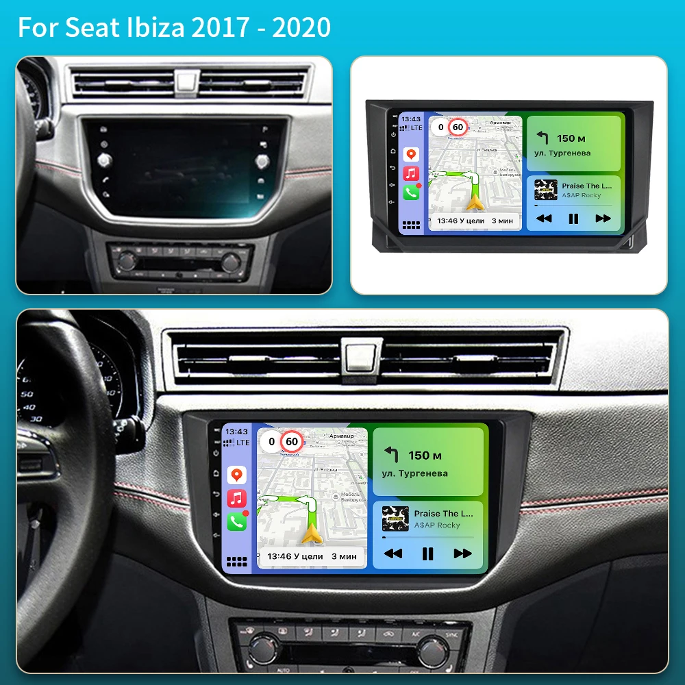 Фото Автомобильное радио Android 16 для SEAT Ibiza 2017 2018 2019 2020 Carplay, навигация, GPS, мультимедийный плеер, Wi-Fi + 5G, стерео, авто головное устройство №2