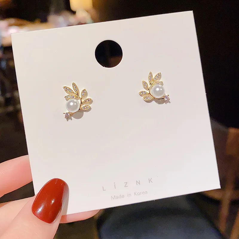 

Wholesale Sterling Silvers Pin Leaf-Shaped Earring Pearl Stud Earrings Dropshipping Gift