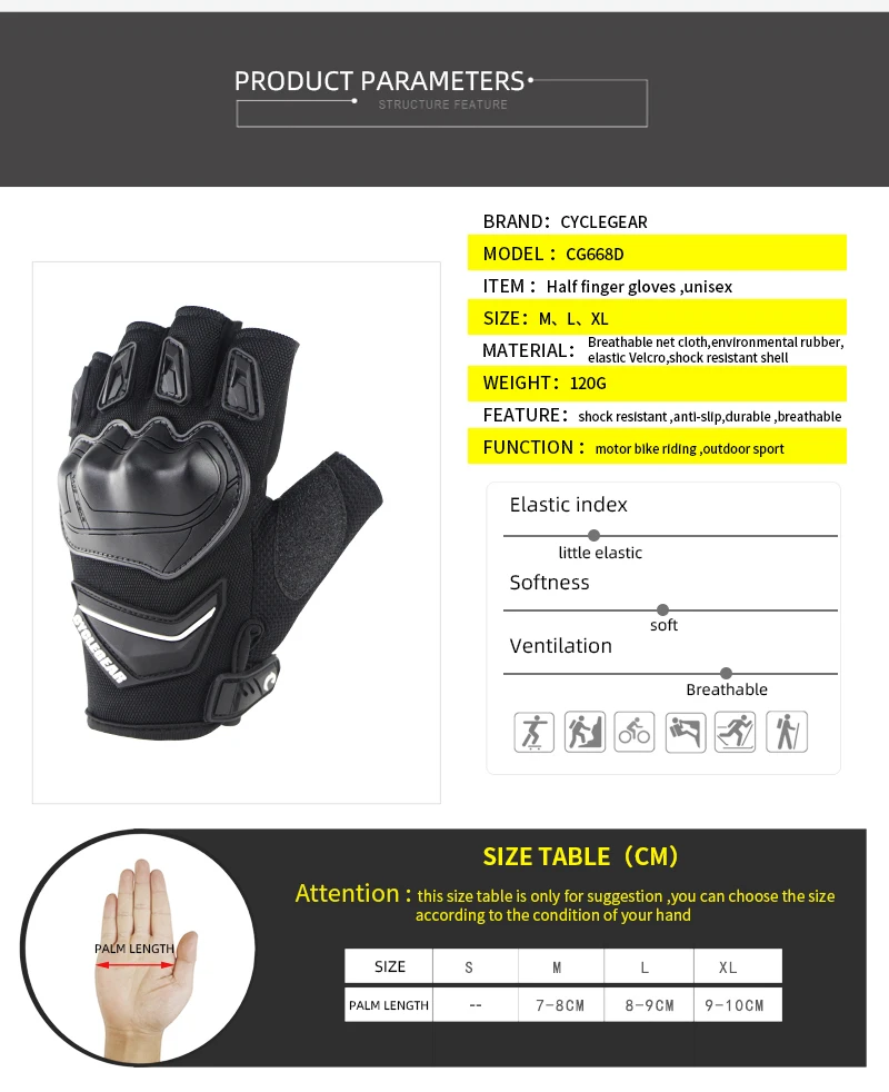 Men Half Ginger Cycling Gloves Black Anti Collision Summer Guantes Moto enlarge