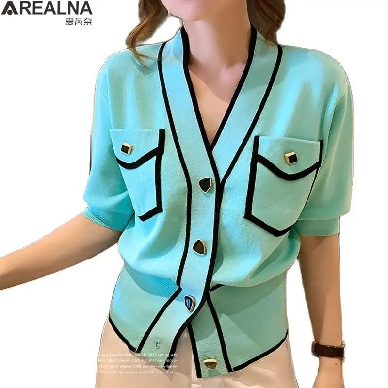 

Summer thin cardigans Ladies Knitted Cardigan Sweater Women short Sleeve V-neck Korean Fashion office Slim Tops cardigan femme