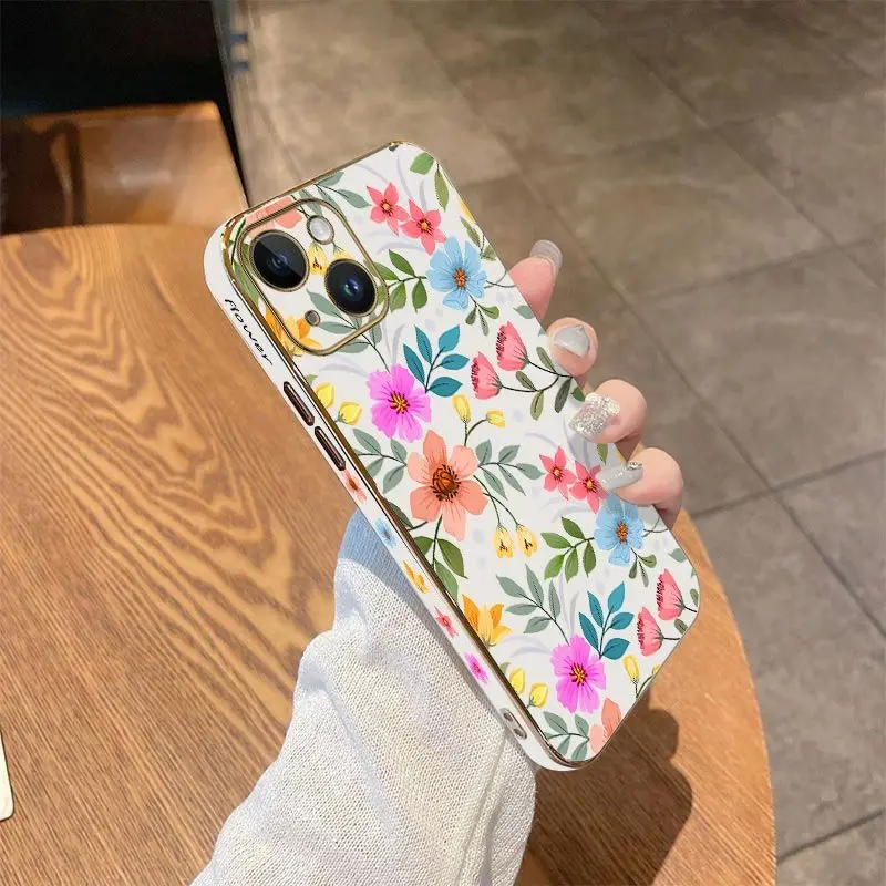 Color Flower Luxury Plating Phone Case For iPhone 14 13 12 11 Plus Pro Max Mini X XR XS SE2020 8 7 6 6S Plus Cover