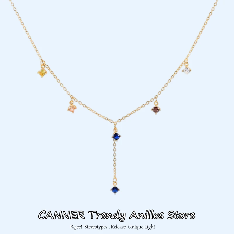 

CANNER 925 Sterling Silver Cute Shiny Colorful CZ Choker Drop Charm Pendant Necklaces For Woman Wedding Party Birthday Jewelry