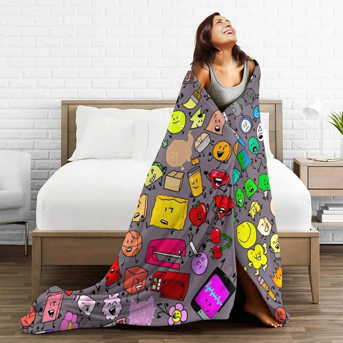 Bfdi Inanimate Insanity мультфильм все персонажи одеяло дорожное офисное фланелевое для