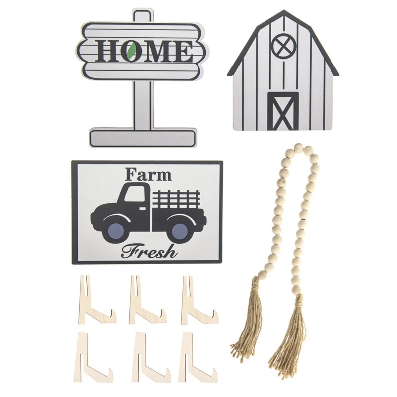 

Farmhouse Tiered Tray Decor Home Rustic Farm Sign Wooden Beads Garland Sign Ornaments for Kitchen Shelf Table Dropship