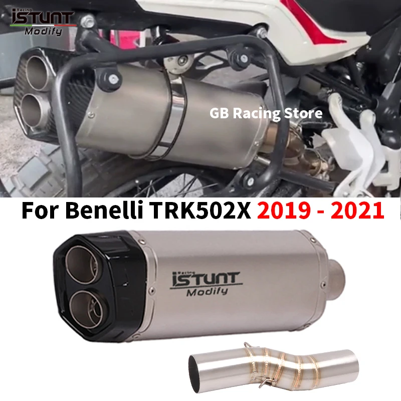 

Выхлопные газовые трубы для мотоцикла Benelli TRK502X 502X TRK 2019 2020 2021, полностью системы Moto Mid, Соединительная труба, глушитель с двойным отверстием