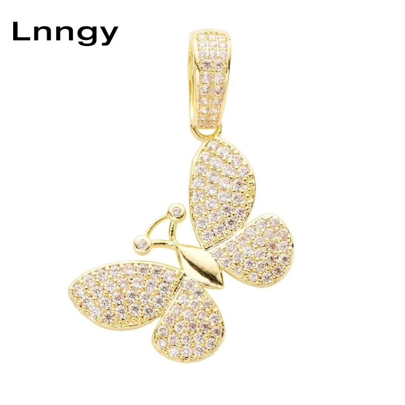 

Lnngy жёлтое золото сверкающие животные бабочки Модный кулон для девочек женщин 10K ТВЕРДОЕ ЗОЛОТО паве кубический цирконий ювелирные изделия ...
