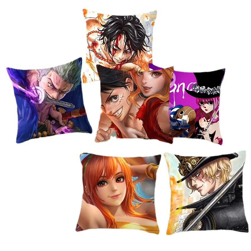 

36Style cartoon Home Garden Anime Pillowcase One Piece Robin Nami Kawaii Living Room Printed Plush Pillows 45x45cm fans gift
