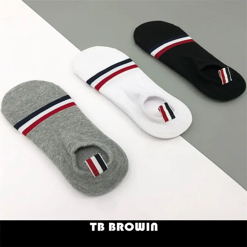 TB BROWIN THOM Men's Socks Korean Fashion RWB Stripes No Show Women's Cotton Street Fashionable Harajuku Stockings