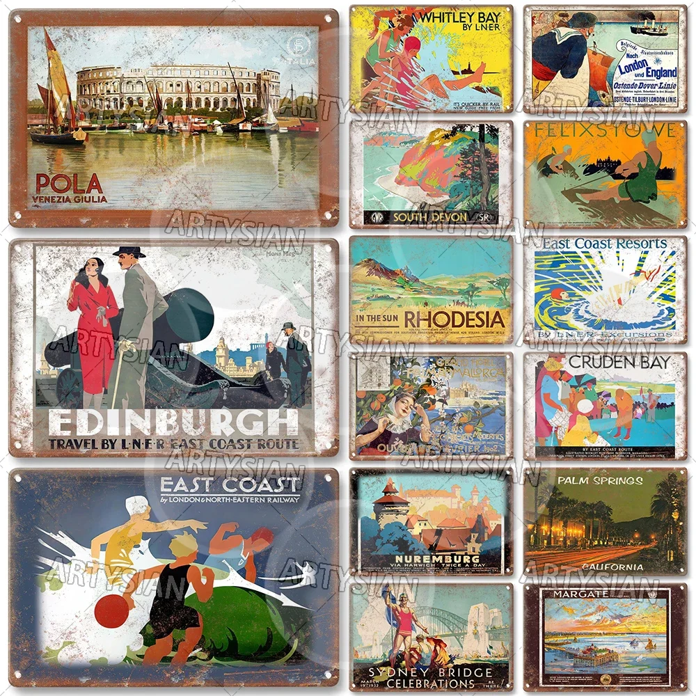 Металлический знак путешествия Australia Bridlington Cruden Bay Edinburgh London Felixstowe Margate Mallorca Pola
